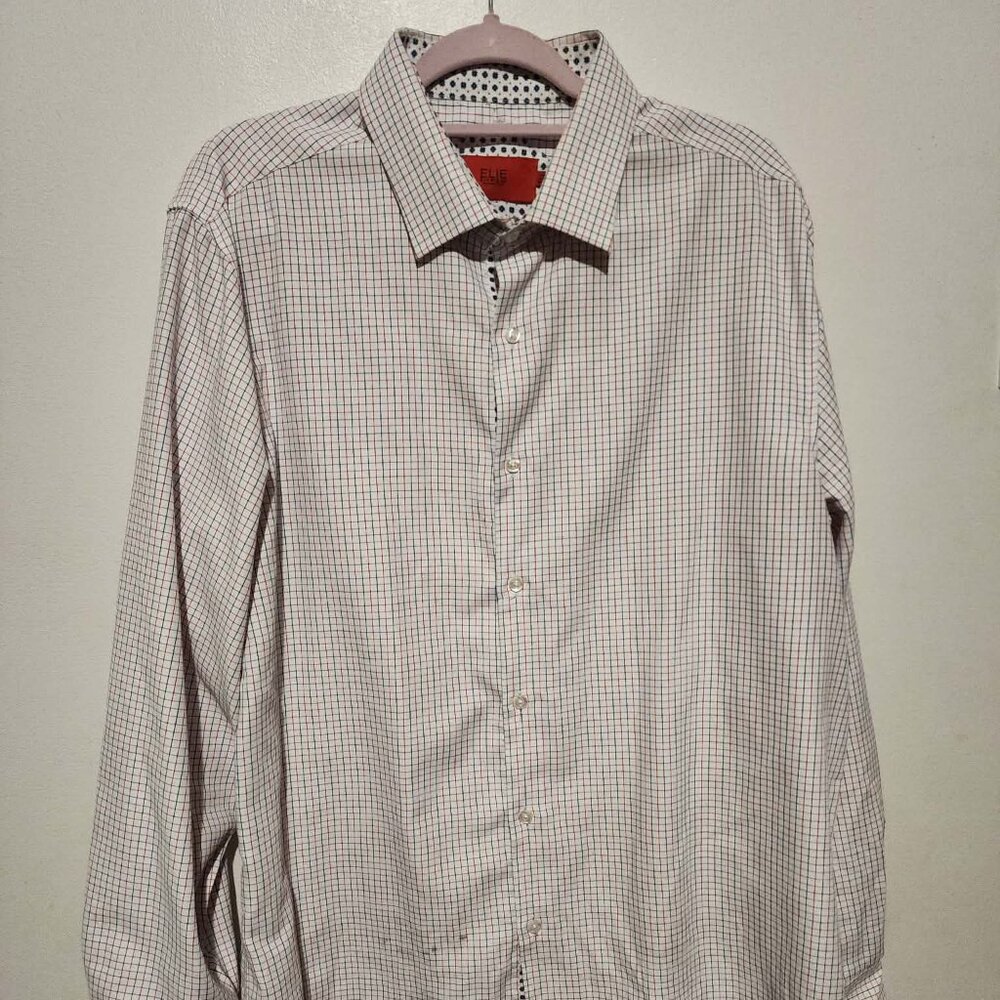 Elie Balleh Men’s XXL Red White Blue Plaid Button-Up Long Sleeve Shirt